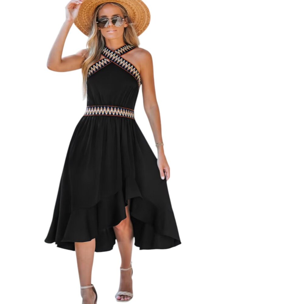 Beachsissi Chevron Crisscross Ruffled Midi Dress, NWT, XL